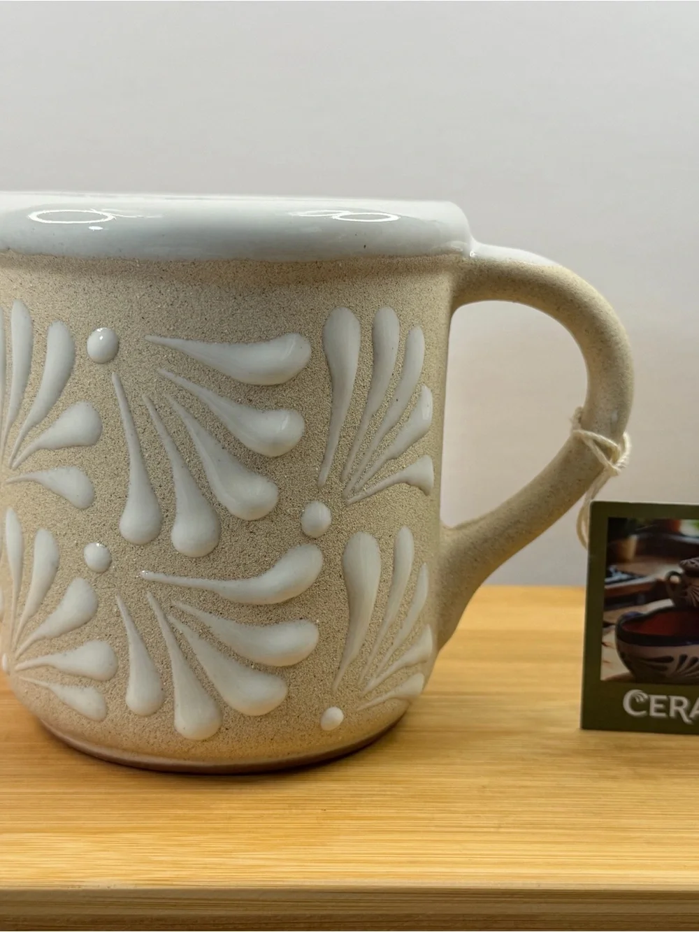 Ceramex Handmade Mexican Pottery Mugs Set of 2 16oz Cream White Hand Painted NEW